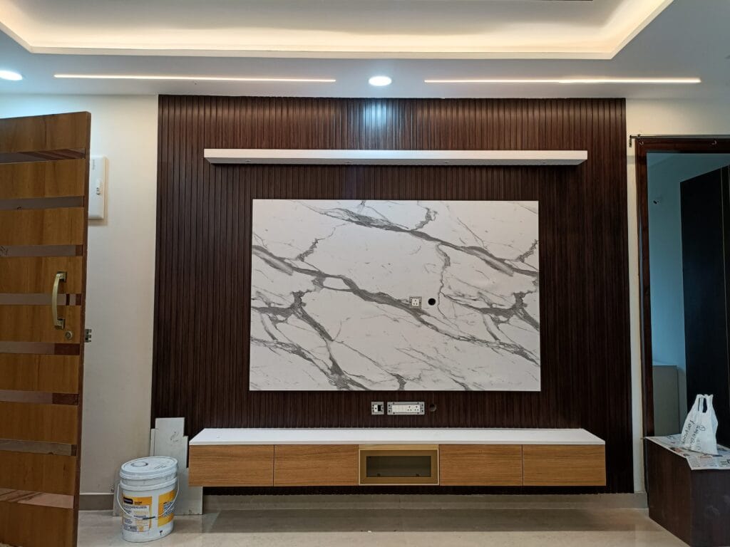 False ceiling with LED cove lighting and ceiling fan installed by SB Interior Solutions Hyderabad